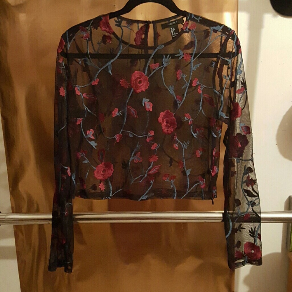 Black see through long sleeve top